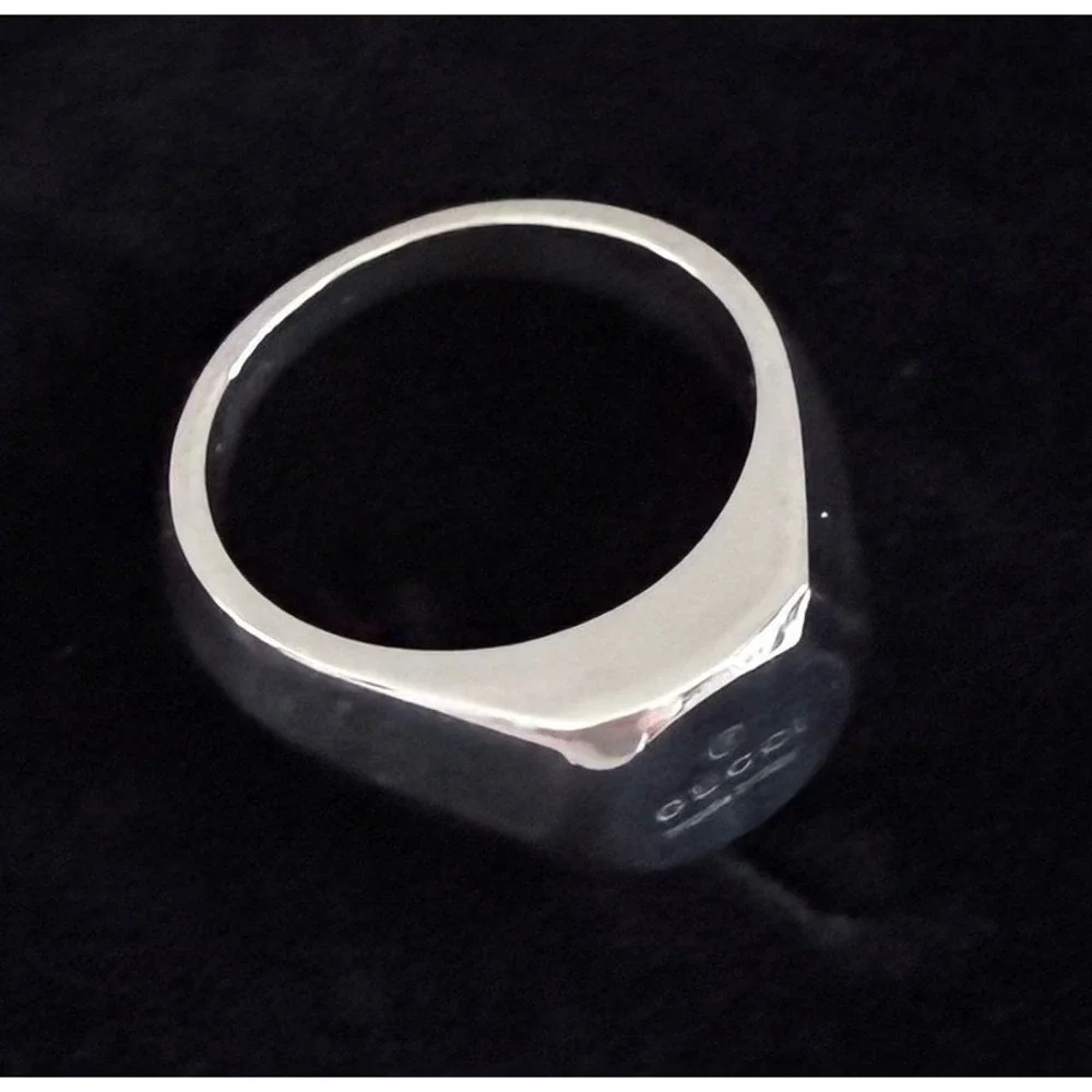 Gucci Sterling Silver Trademark Plate Band Ring 779162, Sz 15 (US 7.25)
